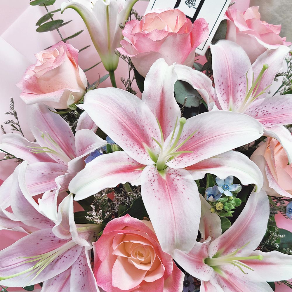Morning Dew First Bloom | Pink Lily & Rose Fresh Flower Bouquet 2 Morning Dew First Bloom | Pink Lily & Rose Fresh Flower Bouquet - BL010053