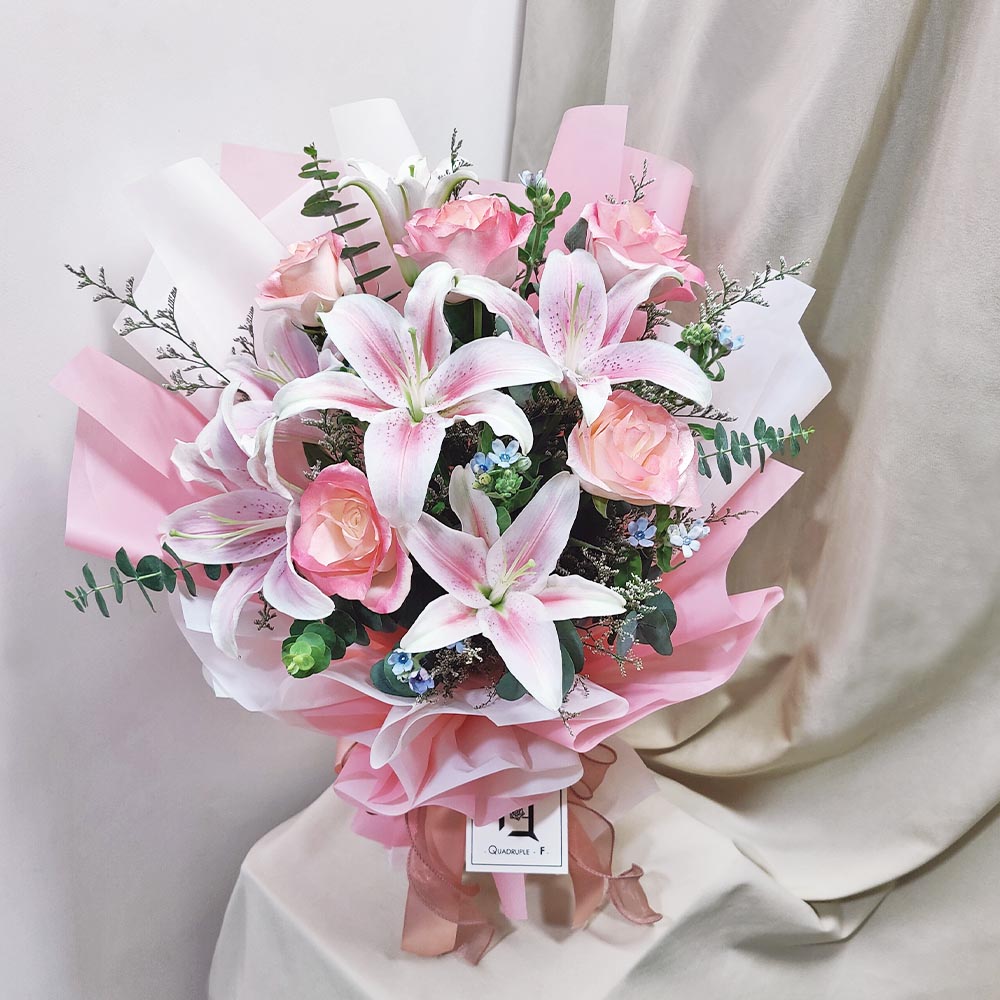 Morning Dew First Bloom | Pink Lily & Rose Fresh Flower Bouquet 3 Morning Dew First Bloom | Pink Lily & Rose Fresh Flower Bouquet - BL010053