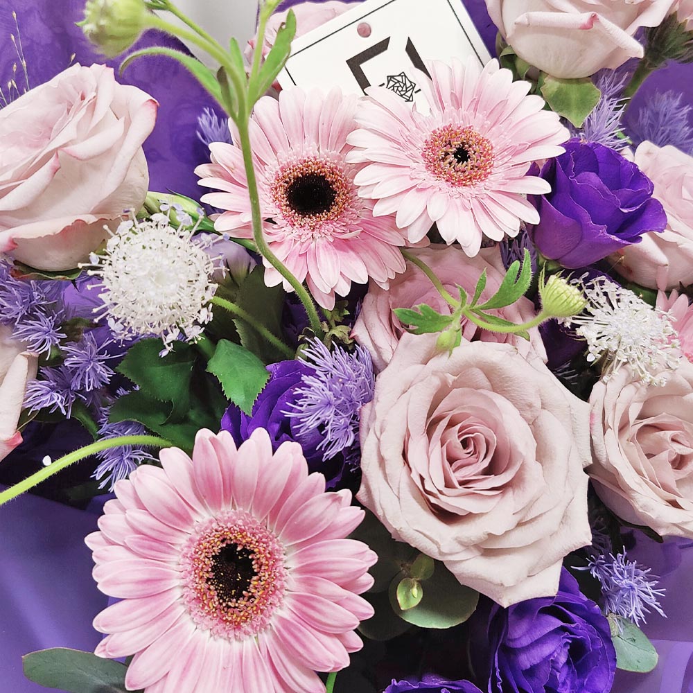 Purple Path | Pink Purple Rose & Purple Ming Fern Fresh Flower Bouquet 2 Purple Path | Pink Purple Rose & Purple Ming Fern Fresh Flower Bouquet - BL010058