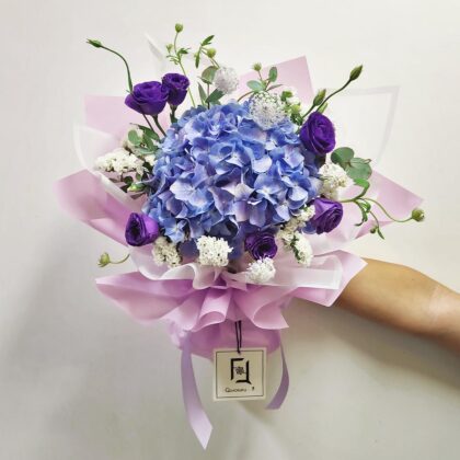 Violet Reverie | Purple Hydrangea & Eustoma Fresh Flower Bouquet - BM040007