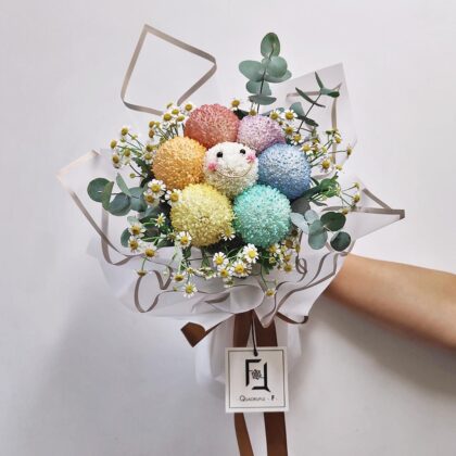 Radiant Smile | Rainbow Smiley Ping Pong Chrysanthemum & Chamomile Fresh Flower Bouquet - BS100023