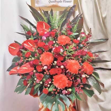 Splendid Prospects | Red Rose & Peony Chrysanthemum Grand Opening Congratulatory Fresh Flower Stand - FS100002