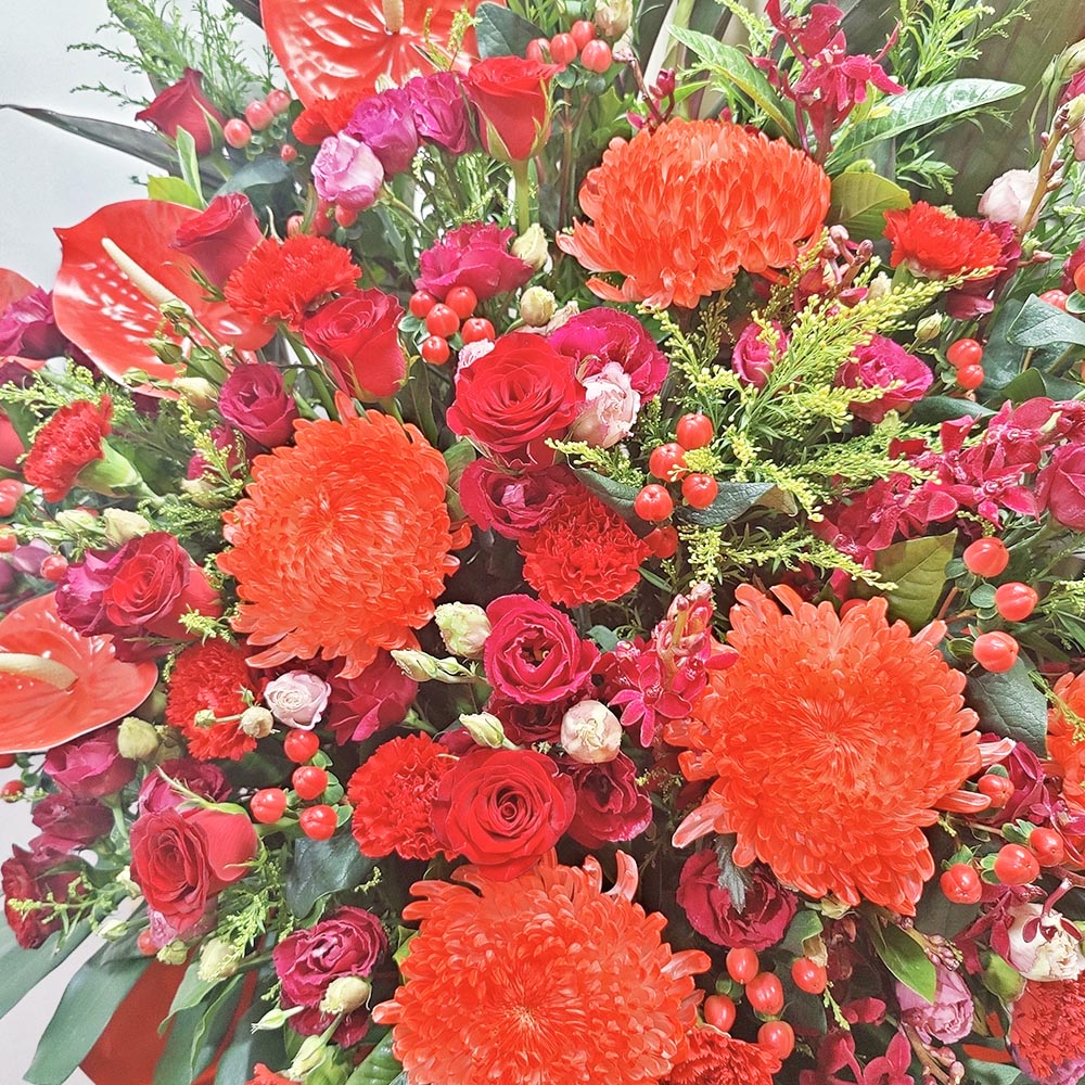 鴻圖錦繡 | 紅玫瑰牡丹菊鮮花祝賀開張花籃 3 鴻圖錦繡 | 紅玫瑰牡丹菊鮮花祝賀開張花籃 - FS100002