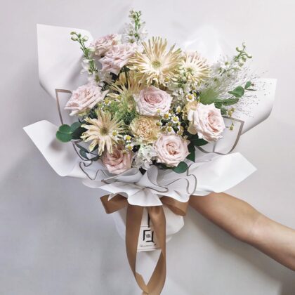晨露凝香 | 復古玫瑰卷邊非洲菊鮮花花束 - BL010061