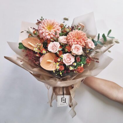 暮野秋霜 | 復古玫瑰大理花鮮花花束 - BL010063