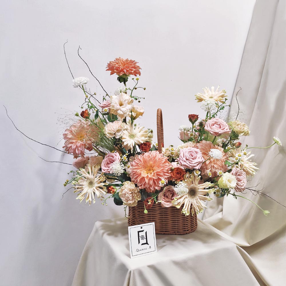 暮色詩篇 | 復古玫瑰大理花鮮花枱花手提花籃 5 暮色詩篇 | 復古玫瑰大理花鮮花枱花手提花籃 - TP010012