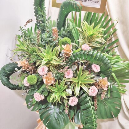 QuadrupleFlower 啟德新蒲崗花店 | 香港花店推介 | 即日送花服務、鮮花花束及花籃高質客製化設計 27 復古玫瑰鎏金薑荷花鮮花祝賀開張花籃 FS010006