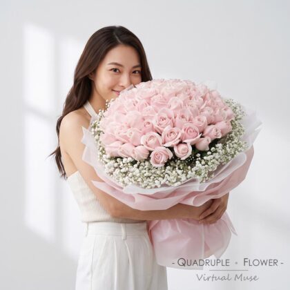 櫻雪誓言 | 66支粉紅玫瑰滿天星鮮花求婚花束