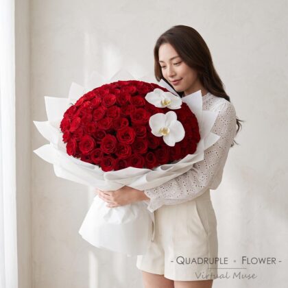 蝶吻紅海 | 99支紅玫瑰白蝴蝶蘭鮮花求婚花束