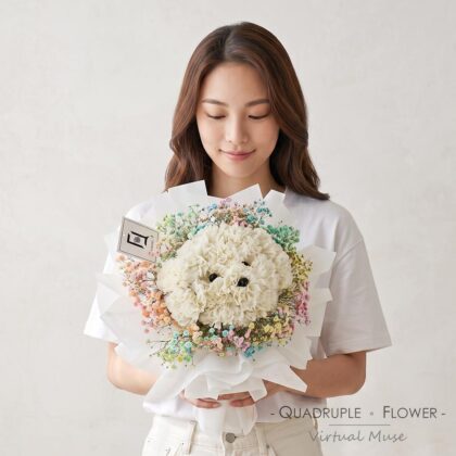 雪白絨絨 | 比熊犬狗仔造型鮮花花束