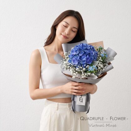 QuadrupleFlower 啟德新蒲崗花店 | 香港花店推介 | 即日送花服務、鮮花花束及花籃高質客製化設計 19 銀羽流光 | 藍色繡球花滿天星鮮花花束