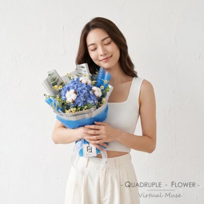 Cloud Whispers | Blue Hydrangea, Cotton & Daisy Fresh Flower Bouquet