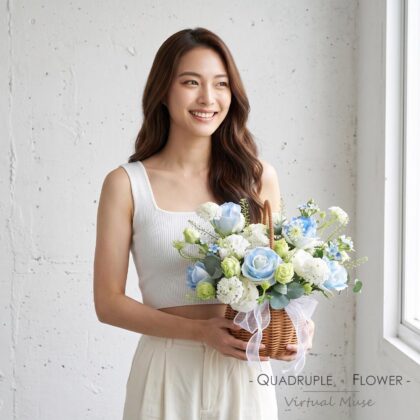 Azure Star Wish | Blue Rose & Tweedia Hand-Carried Fresh Flower Basket
