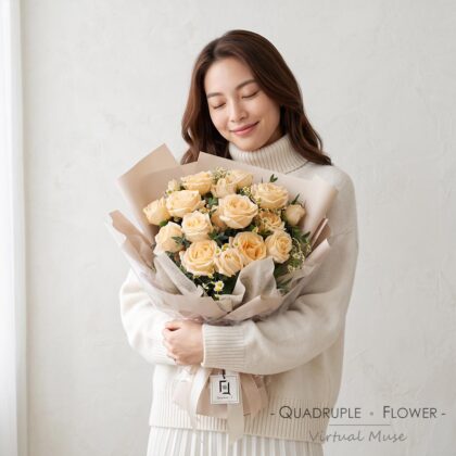 蜜意柔情 | 香檳玫瑰洋甘菊鮮花花束