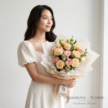 Morning Dew Glimmer | Champagne Rose & Champagne Eustoma Fresh Flower Bouquet