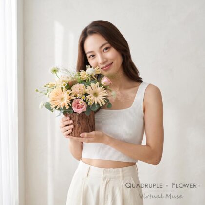 Forest Sunbeam | Pasta Gerbera & Vintage Rose Fresh Flower Wooden Basin Table Arrangement (*Minimum order of 8 pcs)