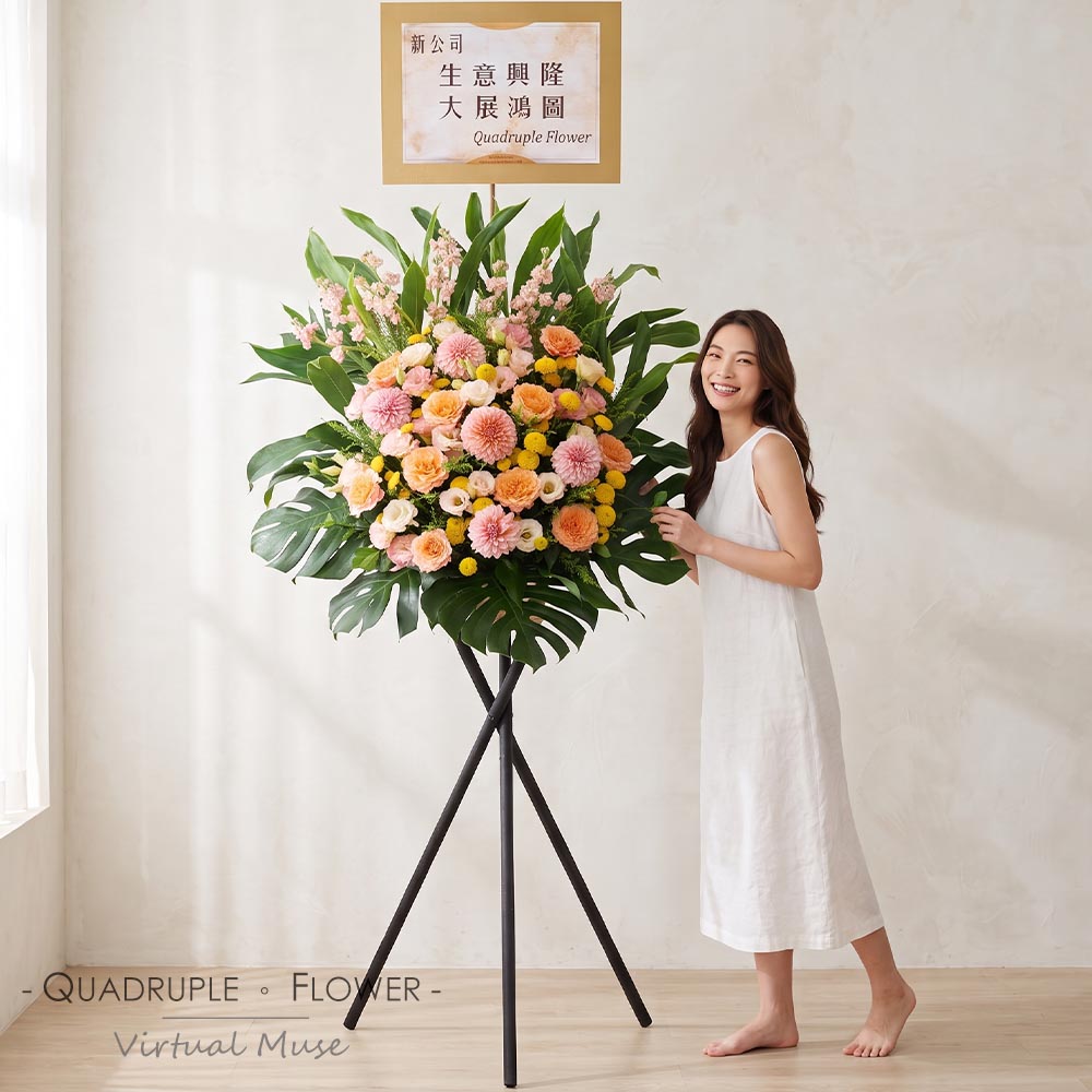 沐光之韻 | 大理花橙玫瑰鮮花祝賀開張花籃 2 沐光之韻 | 大理花橙玫瑰鮮花祝賀開張花籃 - FS010003