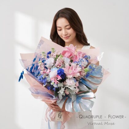 Celestial Butterfly | Double Pink Lily & Purple Blue Carnation Fresh Flower Bouquet