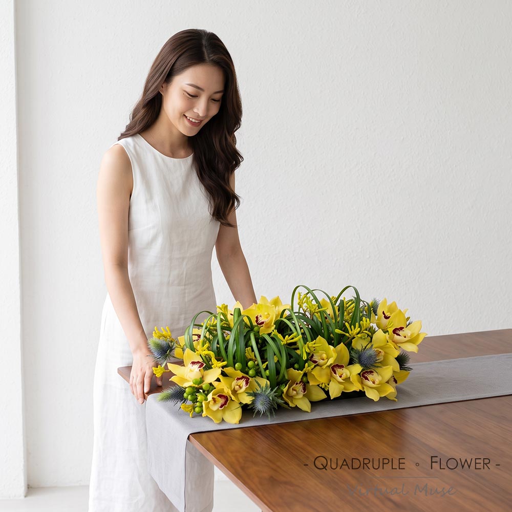 Regal Cymbidium Grace | Golden Cymbidium Orchid Artistic Floral Arrangement — Grand Opening Table Flower / Reception Desk Flower / Monthly Display 2 Regal Cymbidium Grace | Golden Cymbidium Orchid Artistic Floral Arrangement — Grand Opening Table Flower / Reception Desk Flower / Monthly Display - TA050001