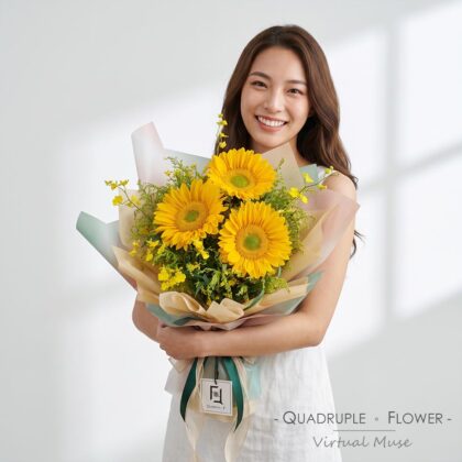 Wheat Field Breeze | Green-Center Sunflower & Dancing Orchid Fresh Flower Bouquet