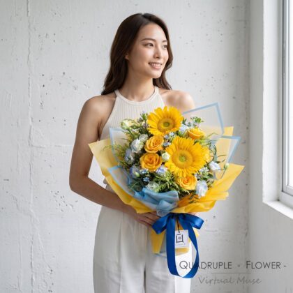 破曉奇蹟 | 綠芯向日葵橙黃玫瑰鮮花花束
