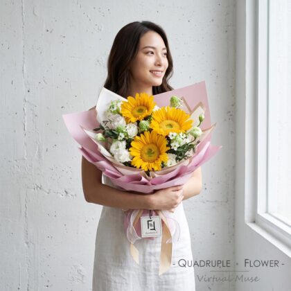 紫霞追光 | 綠芯向日葵白桔梗鮮花花束