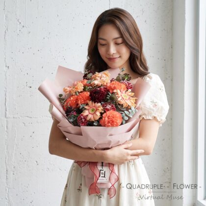 焰火燃情 | 橙紅康乃馨粉紅卷邊非洲菊鮮花花束