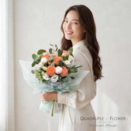 QuadrupleFlower 啟德新蒲崗花店 | 香港花店推介 | 即日送花服務、鮮花花束及花籃高質客製化設計 15 樸實簡愛 | 橙玫瑰白洋桔梗鮮花花束