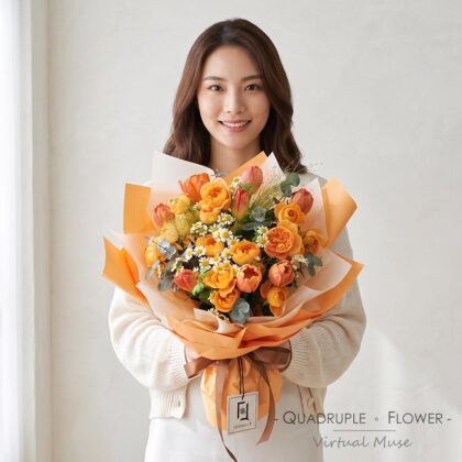 Pure Amber | Orange Tulip & Orange Spray Rose Fresh Flower Bouquet