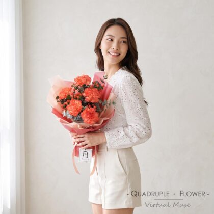 Burning Heart | Orange-red Carnations & Red Coco Fresh Flower Bouquet