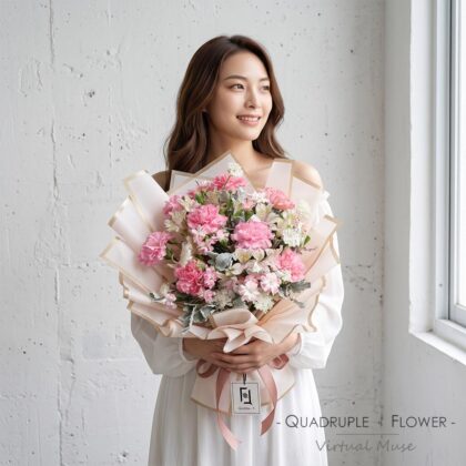 桃粉凝霜 | 桃粉康乃馨粉小百合鮮花花束