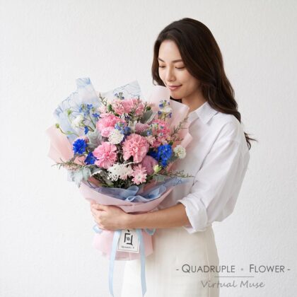 Starlit Night Peach | Pink Carnation & Pink Ping Pong Mum Fresh Flower Bouquet