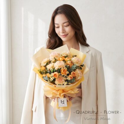 Warm Sunset Glow | Pink-Edged Champagne Carnation & Orange Spray Rose Fresh Flower Bouquet
