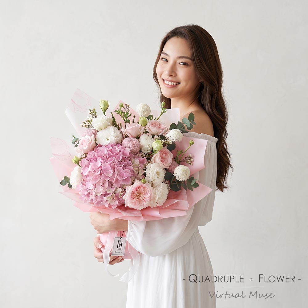 Pastel Romance | Pink Hydrangea & Ping Pong Mum Fresh Flower Bouquet 2 Pastel Romance | Pink Hydrangea & Ping Pong Mum Fresh Flower Bouquet - BL040005
