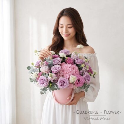 Phantom Purple Embrace | Pink Hydrangea & Purple Rose Fresh Flower Hug Bucket