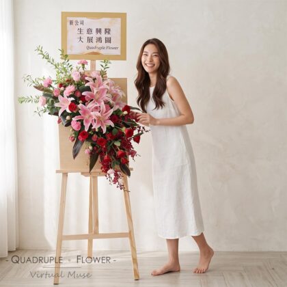 緋櫻頌歌 | 粉百合紅玫瑰開幕祝賀鮮花畫架花