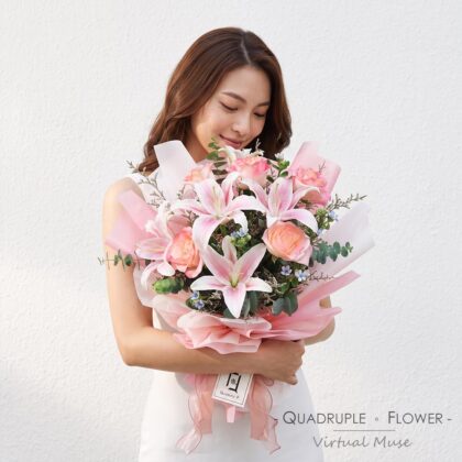 Morning Dew First Bloom | Pink Lily & Rose Fresh Flower Bouquet