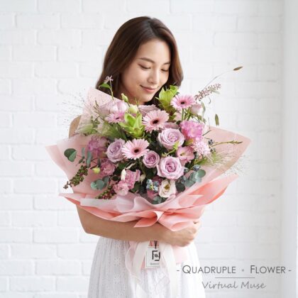 Crimson Elegance | Pink Purple Rose & Green Curcuma Fresh Flower Bouquet