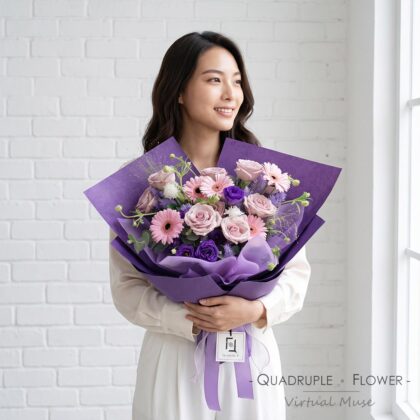 Purple Path | Pink Purple Rose & Purple Ming Fern Fresh Flower Bouquet
