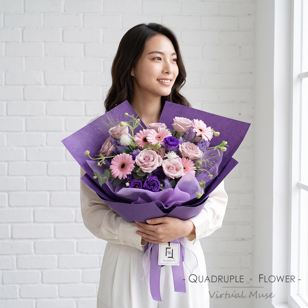Purple Path | Pink Purple Rose & Purple Ming Fern Fresh Flower Bouquet 2 Purple Path | Pink Purple Rose & Purple Ming Fern Fresh Flower Bouquet - BL010058