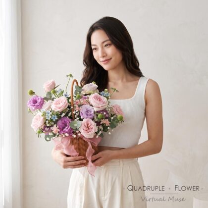 Pink Star Dream | Pink Rose & Blue Tweedia Hand-Carried Fresh Flower Basket