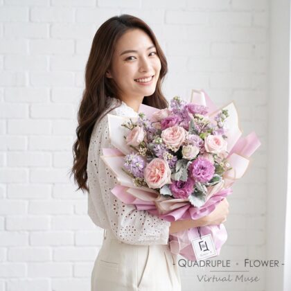 Pastel Snow | Pink Rose & Purple Stock Fresh Flower Bouquet