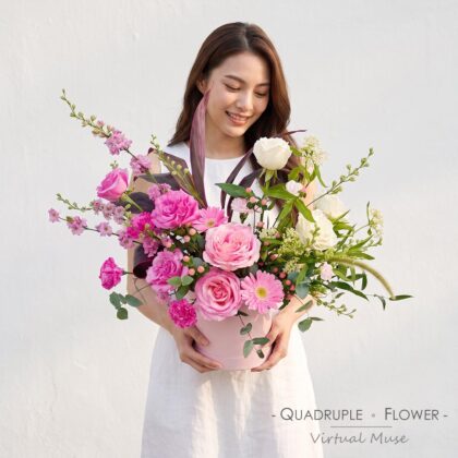 Romantic Hug Bucket | Pink, White & Purple Rose Table Arrangement – Fresh Flower Bucket