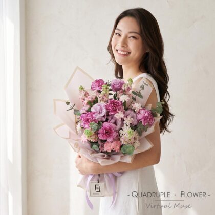 Dusk Purple Rhyme | Purple Carnation & Pink Stock Fresh Flower Bouquet