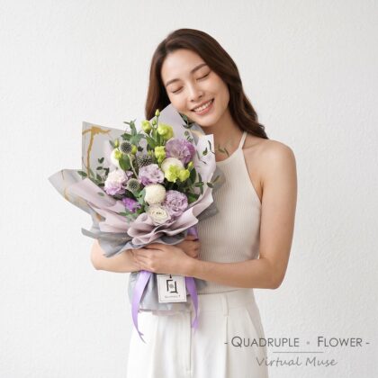 可愛幻愛 | 紫桔梗白乒乓鮮花花束