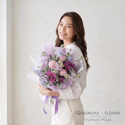 永久幻愛 | 紫乒乓菊淺紫羅蘭鮮花花束