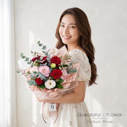 永遠真愛 | 紅玫瑰粉洋桔梗鮮花花束