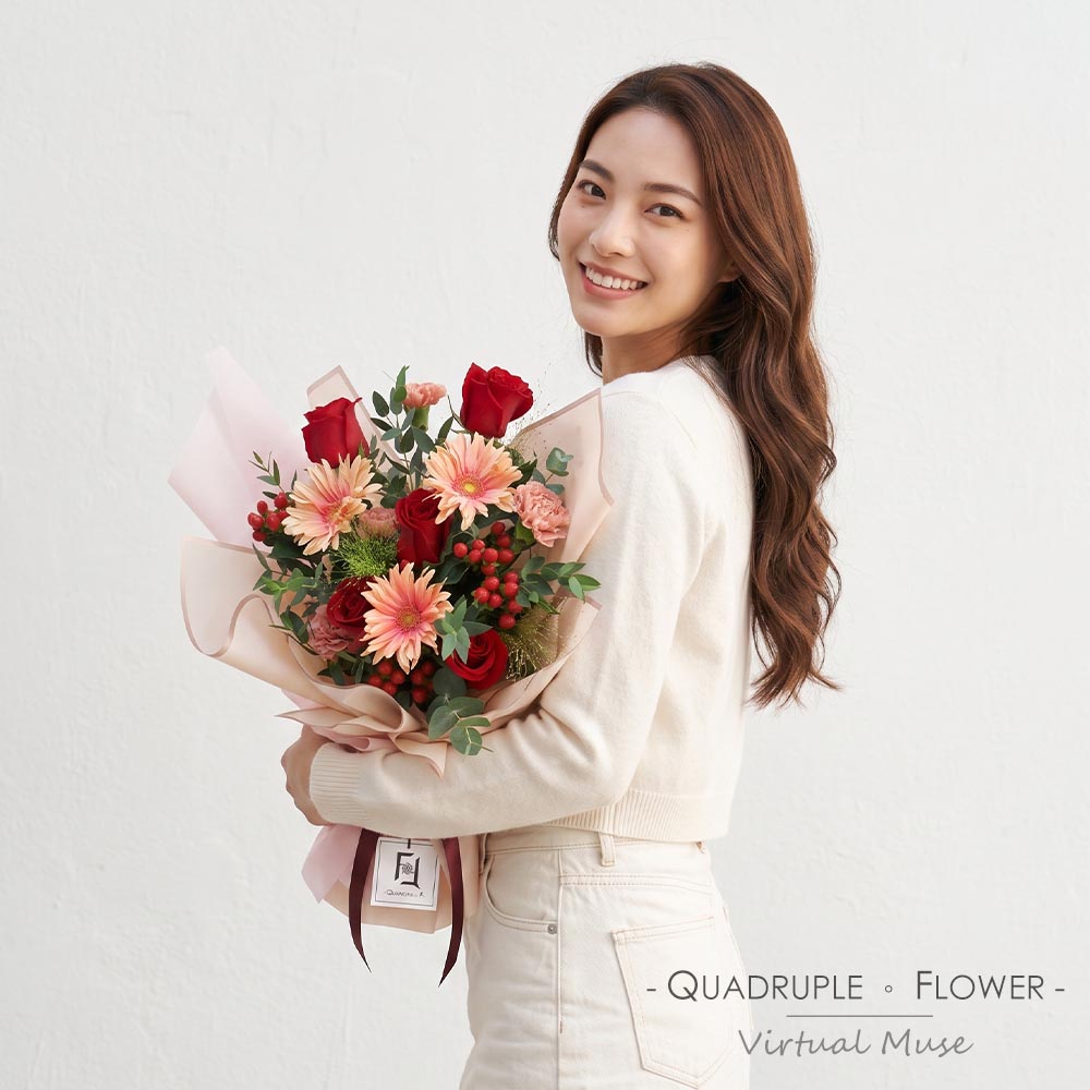 Plenty SWEETIE | Red Rose Fresh Bouquet with Pink Gerbera 2 Plenty SWEETIE | Red Rose Fresh Bouquet with Pink Gerbera - BM010005