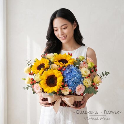 Azure Dawn | Sunflower, Blue Hydrangea Fresh Flower Basket
