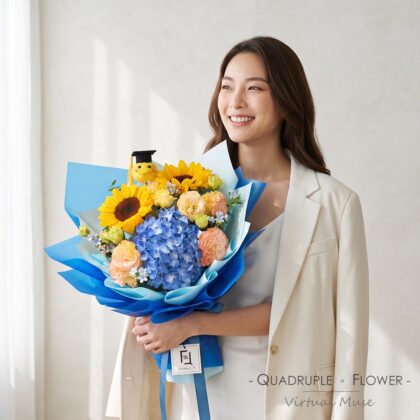畢業星河 | 向日葵藍繡球畢業帽鮮花花束